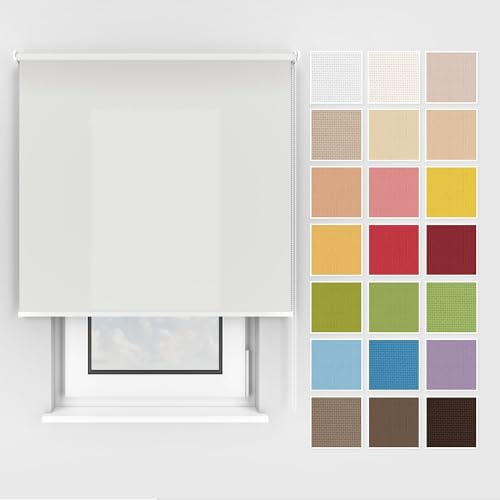 Estika Rollo mit Bohren Deckenmontage und Wandmontage, Breite: 150 cm, Höhe: 220 cm, Farbe: Weiß, 25 Stoff Farben, Fenster rollos für innen, Sichtschutz für Fenster und Balkontür