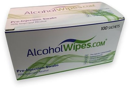 Pre-Injection Swabs by AlcoholWipes.COM, 70% Isopropyl Alcohol (IPA), 100 Swabs/Wipes