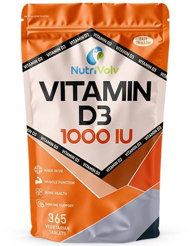 Vitamin D 1000IU | 1 Year Supply | 365 Easy-Swallow Vitamin D3 Vegetarian Tablets | High Strength | Immune & Bone Support Supplement | General Health & Wellbeing | 25µg