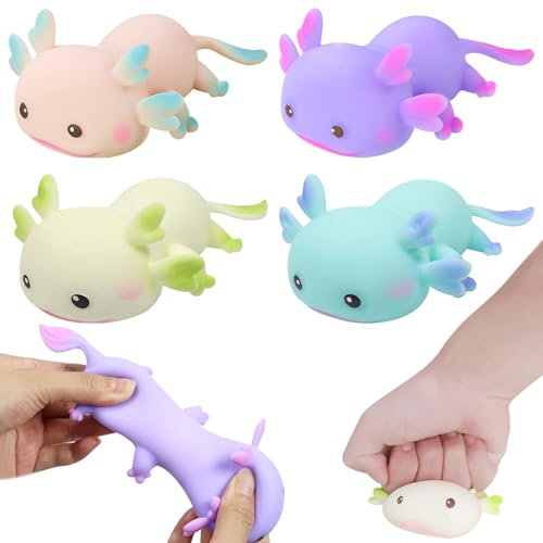 4 Stück Axolotl Squeeze Spielzeug Anti Stress Spielzeug Axolotl Squishy Squeeze Toy Anti Stress Sielzeug für Kinder und Erwachsene Geburtstags Party