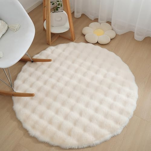KRIPINC Alfombra Redonda 100cm Pelo Sintético, Alfombra Pelo Largo, Beige