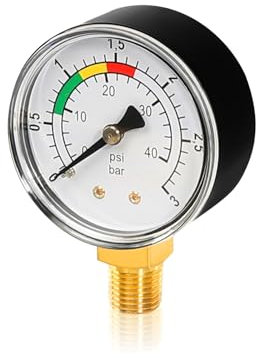 Manometer Wasser Manometer 1/4 Zoll Pool Druckmanometer Wasser Manometer Wasserdruck Manometer Sandfilteranlage 0-3BAR/PSI Präziser Wasserdruckmesser für Pool und Fischteiche
