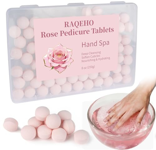 RAQEHO Manicure Spa Balls 8oz -Rose Soak Balls Moisturizing Tablets Cuticle Soften Bombas Efervescentes Para Pedicure Spa Nail Supplies Tools for Hand Soak Pedicure Soak Nail Care Nail Salon（80count）