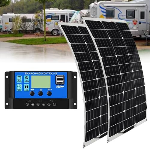 Panel Solar 500W 1000W Panel Solar Monocristalino Flexible Ultra Ligero Ultra Delgado Impermeable Cargador Solar para Autocaravana, Techo, Caravana, Barco y Superficies Desparejas(2x500W)
