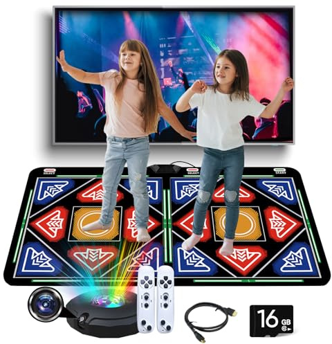 HDMI-Tanzmatte mit Kamera, für TV, Tanzmatte für Kinder und Erwachsene, für zwei Benutzer mit kabellosem Controller, 16 GB, rutschfeste Spielmatte, für Fitness und Tanz (B)
