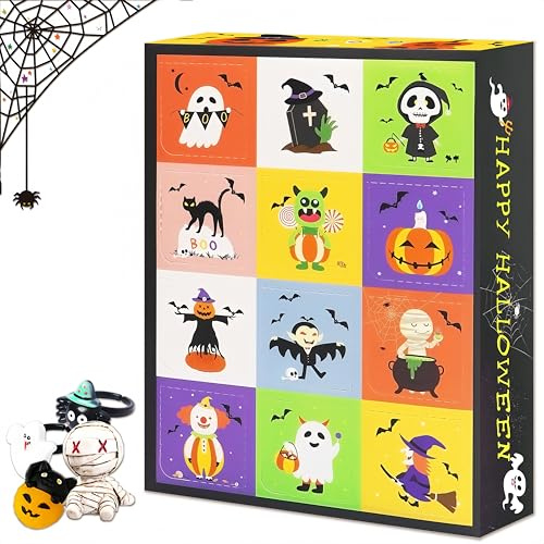 Halloween Advent Calendar 2025,Halloween-Miniaturfiguren，Horror Halloweens Desktop Dekorationen,Harz Totenkopf Kürbis Geist Statuen，Halloweens Szenen Ornamente Partygeschenke (B)