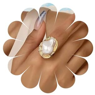 Inateannal Großer Barock Perlenring Unregelmäßige Perle Verstellbarer Ring Gold Offen Klobige Fingerringe Statement Knöchel Barock Perlen Eheringe Schmuck