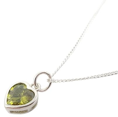 Mini Heart Silver Peridot August Birthstone Necklace