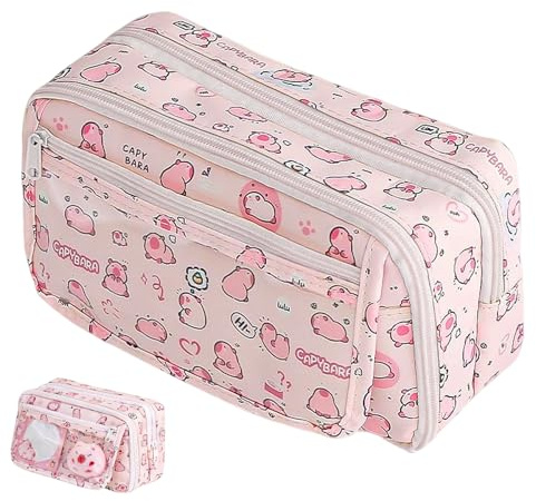 KHDULQ Rose Trousse Scolaire Trousse Grande Capacité à Compartiments | Multiples Sac de Papeterie Organisateur Papeterie pour Garçons et Filles,Adaptée aux écoles Primaires et Secondaires