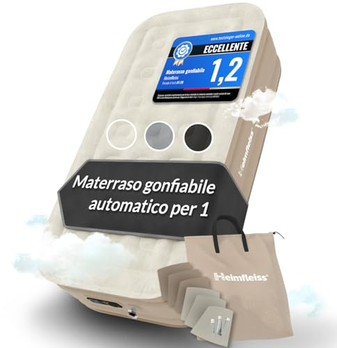 Heimfleiss® Materasso Gonfiabile Singolo 100x200x45 cm | Letto Gonfiabile Singolo per Ospiti, Casa e Campeggio | Materassino Autogonfiante Premium con Pompa e Superficie Inferiore Antiscivolo | Beige