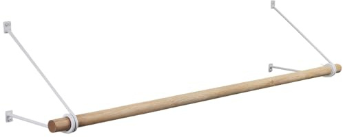 SOTECH Wandgarderobe 260 x 250 mm Weiß Satin pulverlackiert 500 mm | Garderobenstange aus Eiche Ø 30 mm, Kleiderstange, Garderobe