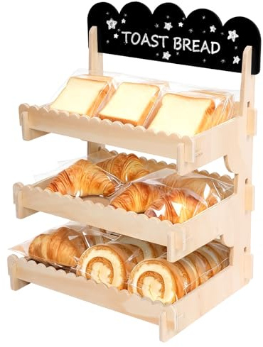 Jokapy 3-Tier Wooden Cookie Display Stand with Chalkboard Foldable Plywood Cupcake Stand Tool-Free Assembly Pastry Candy Cake Stand for Bakery, Market Booth, Craft Fairs Home Gatherings Commercial