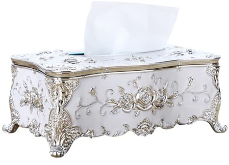 Boîte à mouchoirs en plastique avec motif floral peint à la main, porte-serviettes vintage et distributeur de serviettes en papier décoratif pour table, décoration d'intérieur élégante (argent)