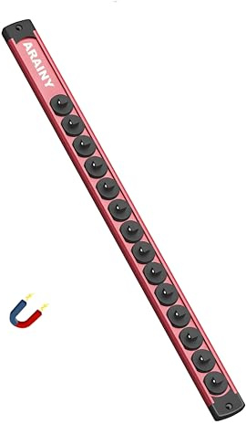 Magnetic Socket Holder Organizer, 1/4 Drive Aluminum Alloy Socket Rail,with 14PC 360° Swivel Removable Clips,Magnetic Socket Rack for Tool Box Drawer,Red