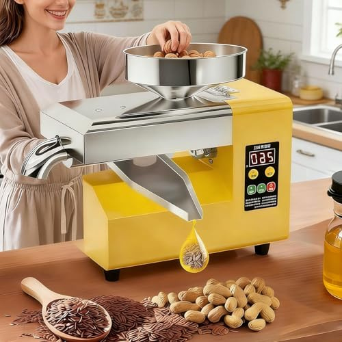 AUTUMFLATGAO Elektrische ölpresse Mit 1500 W, Automatischer Kalt- Und Heißöl-Extraktor Aus Edelstahl, Zum Pressen Von Erdnüssen, Sesamsamen, Walnüssen, Kürbiskernen Und Raps