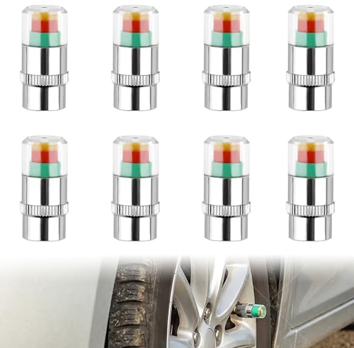 8PCS Tyre Pressure Monitoring Valve Caps, 3 Colors Tyre Pressure Caps, Universal Fit for Cars, Motorcycles, Bikes