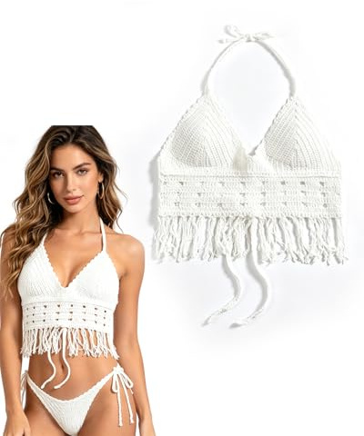 KAHZOR 1 pièce Top Crochet Femme Col Licou Bohème blanc, Haut Estival Élégant, Léger & Aéré. Ultra-Confortable pour Plage, Vacances, Festivals & Tenues Décontractées Quotidiennes