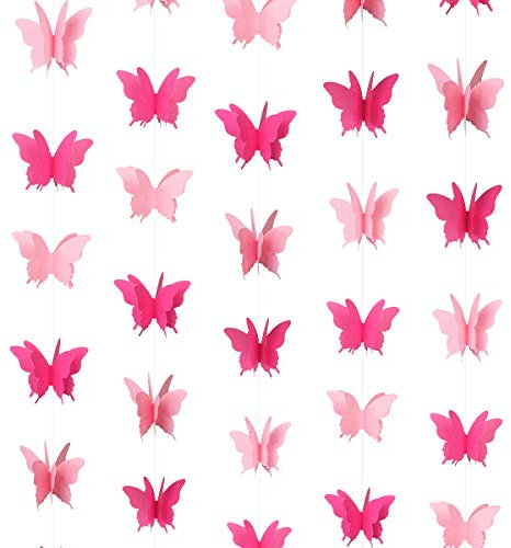 Cieovo Schmetterlings-Girlande zum Aufhängen, 3D-Papier-Wimpelkette, Party-Dekoration, Hochzeit, Babyparty, Heimdekoration. 110 cm lang rose