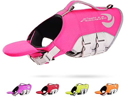 ThinkPet Hund Schwimmweste Einstellbare Rettungsweste Reflektierende Lifesaver mit Auftrieb