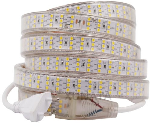 XUNATA Drei Reihen 220V 2835 SMD 276leds / m IP65 Wasserdicht,Kein Selbstklebender,Flexibles LED Lichtschlauch für Küche Stairway Home Weihnachten Party Deko (Warmweiß, 50M)