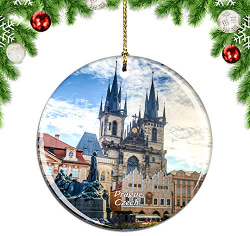 Weekino Tschechischer Altstädter Ring Prag Weihnachtsdekoration Christbaumkugel Hängender Weihnachtsbaum Anhänger Dekor City Travel Souvenir Collection Porzellan 2,85 Zoll