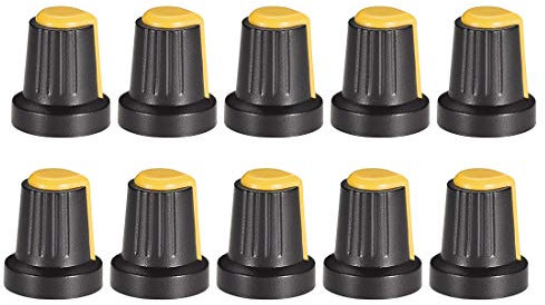 sourcing map 10Pcs 6mm Shaft Hole Knob for Speaker Effect Pedal Amplifier Potentiometer Knob Yellow