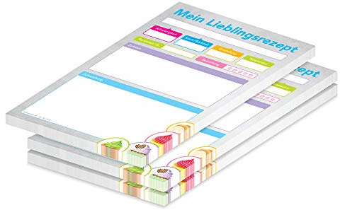 PRICARO Rezeptblock Törtchen, A4, 25 Blatt, 3 Stück