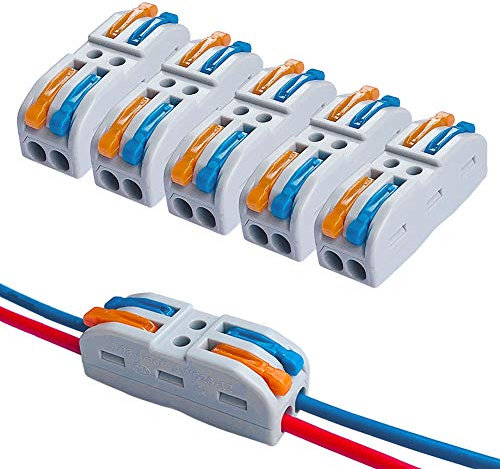 QitinDasen 15Pcs Premium SPL-2 Lever-Nut Wire Connectors, 2 Way 4 Port Conductor Compact Wire Connectors, Quick Splicing Connector Cable Clamp Terminal Block Spring Connector (Multicolor Lever)