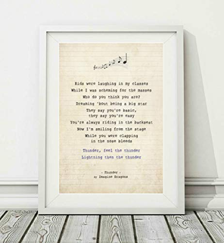Didymus Co Imagine Dragons – Thunder – Songtext Kunstdruck (ungerahmt) – Größen A4 (29,7 x 21 cm) und A3 (42 x 29,7 cm) (A3)