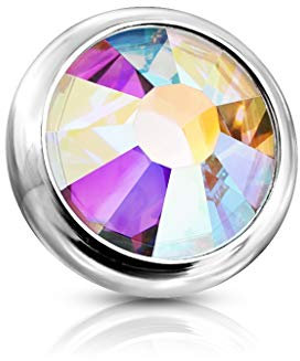 Paula & Fritz® Aufsatz-Dermal Anchor 4 mm Kristall Regenbogen 316L Chirurgenstahl 1,6 mm Gewinde Haut-Anker Skin Diver Implantat Kugel