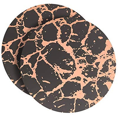 Dainty Home Marble Cork Place Mats, Set of 2, Black/Rose Gold, Round, 15 x 15