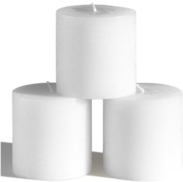CANDWAX 7.6x7.6 cm Pillar Candles Set of 3 - Decorative Rustic Dinner Candles - Ideal for Weddings or Home Interior - White