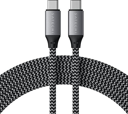 SATECHI Cable de Carga USB-C a USB-C 100W, 2 Metros, Transferencia de Datos 480 Mbps, Nylon Trenzado Resistente, Compatible Dispositivos Tipo-C, MacBook, iPad, iMac