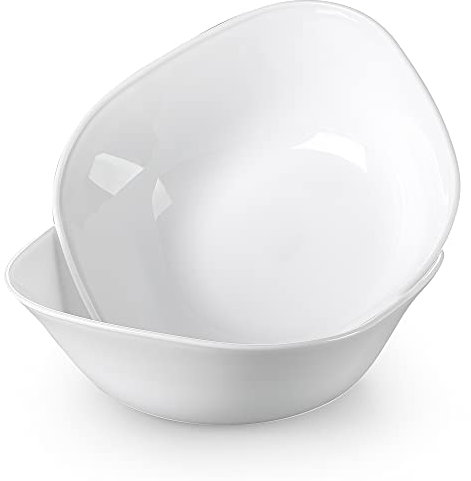 MALACASA, Serie Esmer - Juego de 2 piezas de cristal opal de 22,5 x 22,5 x 7,1 cm, 1500 ml, cuenco para servir cereales de porcelana, cuenco para ensalada, cuenco grande, juego de cuencos redondos