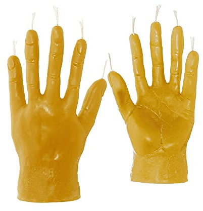 NKlaus 2x Bienenwachs Rumeshand gelb Kerze Handarbeit Ritualkerze Tropfkerze Hand 36432