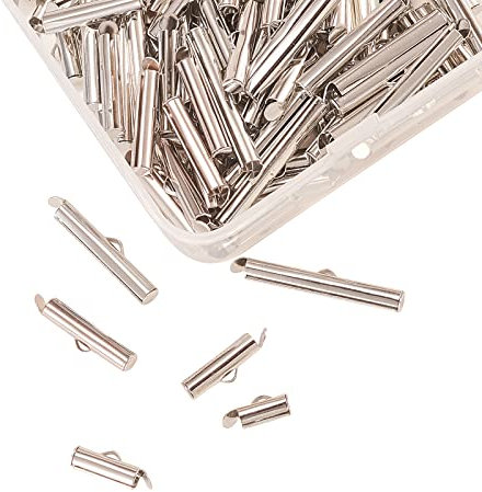 Airssory 120 Pcs 6 Size 10/13/16/20/25/30mm Slide On End Clasp Tubes Buckle Slider Crimp Ending Caps for Ball Chain Seed Beads Multi-Strand Jewellery Making