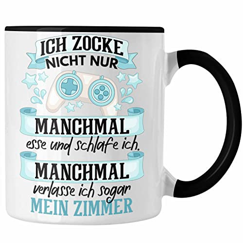 Trendation - Zocker Video Gamer Tasse Geschenk Games PC Lustige Gaming Kaffeetasse Spruch Geschenk Jungs Gaming (Schwarz)