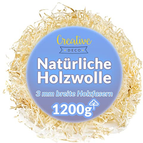Creative Deco Holzwolle Füllmaterial | 1200 g Holzspäne | Geschenkkörbe | Organisches Füllmaterial | Organischer Füllstoff | Dekorationsmaterial für Pakete Geschenk
