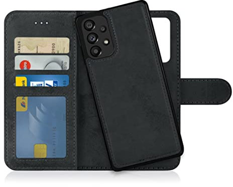 MyGadget Flip Case pour Samsung Galaxy A53 5G - Coque Clapet détachable magnétique PU Cuir Support - Housse Portefeuille Book Cover Gris Noir