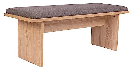 kundler home Sitzbank, Garderobenbank oder Küchenbank gepolstert 125x45x48 cm, mit Polsterung für hohen Sitzkomfort, ideal als Schuhbank im Flur, einfacher Aufbau, 'Die Stilvolle', Eiche Premiumdekor