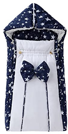 Schlafsack für Neugeborene 0-18 Monate,Bio Baumwolle Swaddle,Baby Pucksack,Baby Wickel mit Mütze Baby Winter Fußabdeckung,Wärmend,Winddicht,Wasserdicht,Kältebeständig,Waschbar (80×43cm, Navy Blue)
