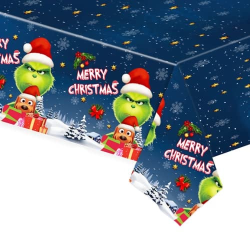 Grinch Xmas Table Cover - 108*180cm Disposable Plastic Table Cloth for Christmas Party Supplies