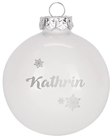 Herz & Heim® Weihnachtskugel aus Glas mit persönlicher Gravur/Rot oder Weiß/Matt oder Hochglanz/Ø 8 oder 10 cm/Verschiedene Motive Ø 10 cm, Weiß Hochglanz, Schneekristall
