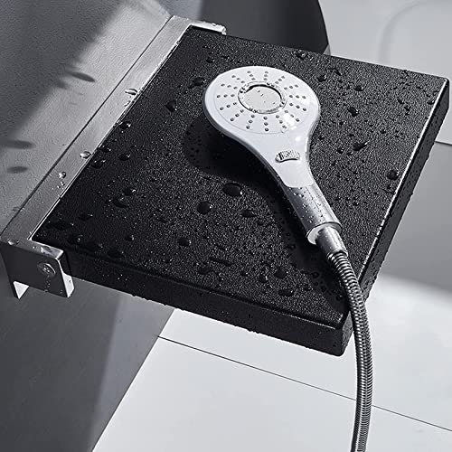 SHAWLA Duschhocker Klappbarer Duschsitz für Badewanne Wandmontage, Duschhocker hochklappbar, Duschstuhl faltbar, Badezimmerhocker für ältere Erwachsene, Duschsitz für ältere Menschen, Schwarz