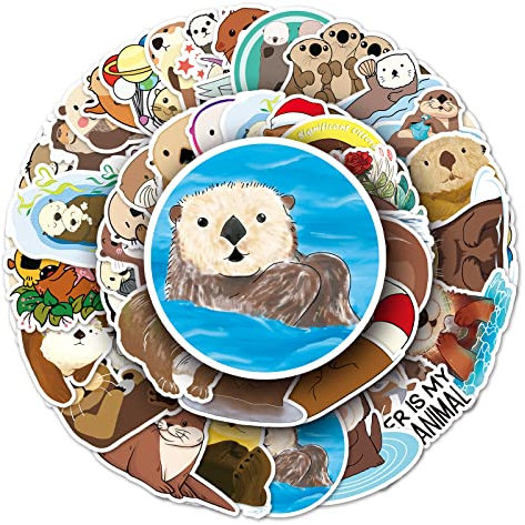 50Pcs Eurasian River Otter Stickers Laptop Car Scrapbook Phone Skateboard Suitcase Luggage Bike Otter Stickers Vinyl Waterproof Aesthetic Personalised Stickers for Teens Boys Girls Adults Children
