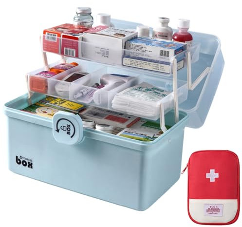 3 Strati Organizer Medicinali Blu 34×19×22cm,Cassetta Medicinali,Scatola Medicinali,Organizer Medicine,Porta Medicine,Cassetta da pesca per Il Cucito,Cassetta Degli Attrezzi,Materiali,L'artigianato