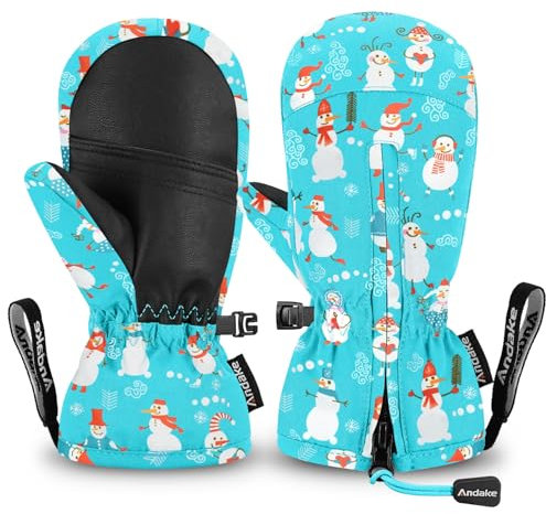 Andake Kinderhandschuhe,Warme Winterhandschuhe Wasserdicht Winddicht Handschuhe für Skifahren, Spielen, Outdoor-Aktivitäten, Jungen und Mädchen (Schneemann-kurz,XS(ca.5-8 Jahre)