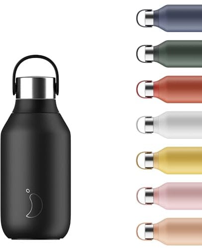 Chilly's Series 2 Gourde - Bouteilles isothermes en Acier INOX avec Double paroi, col Souple et poignée de Transport - Abyss Black, 350ml