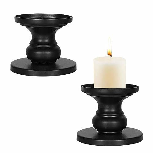 2 PCS Multi-Use Metal Candle Holder Candlestick Holder Stand,Candle Stand for Pillar and Taper Candles for Wedding, Candlelight Dinner, Party, Table Centerpiece Decoration(Black)
