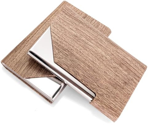 Senbaler 2 Pièces Porte-Cartes de Visite Mince Cuir PU Porte-Cartes Nominatif pour Hommes et Femmes (Couleur du Bois)